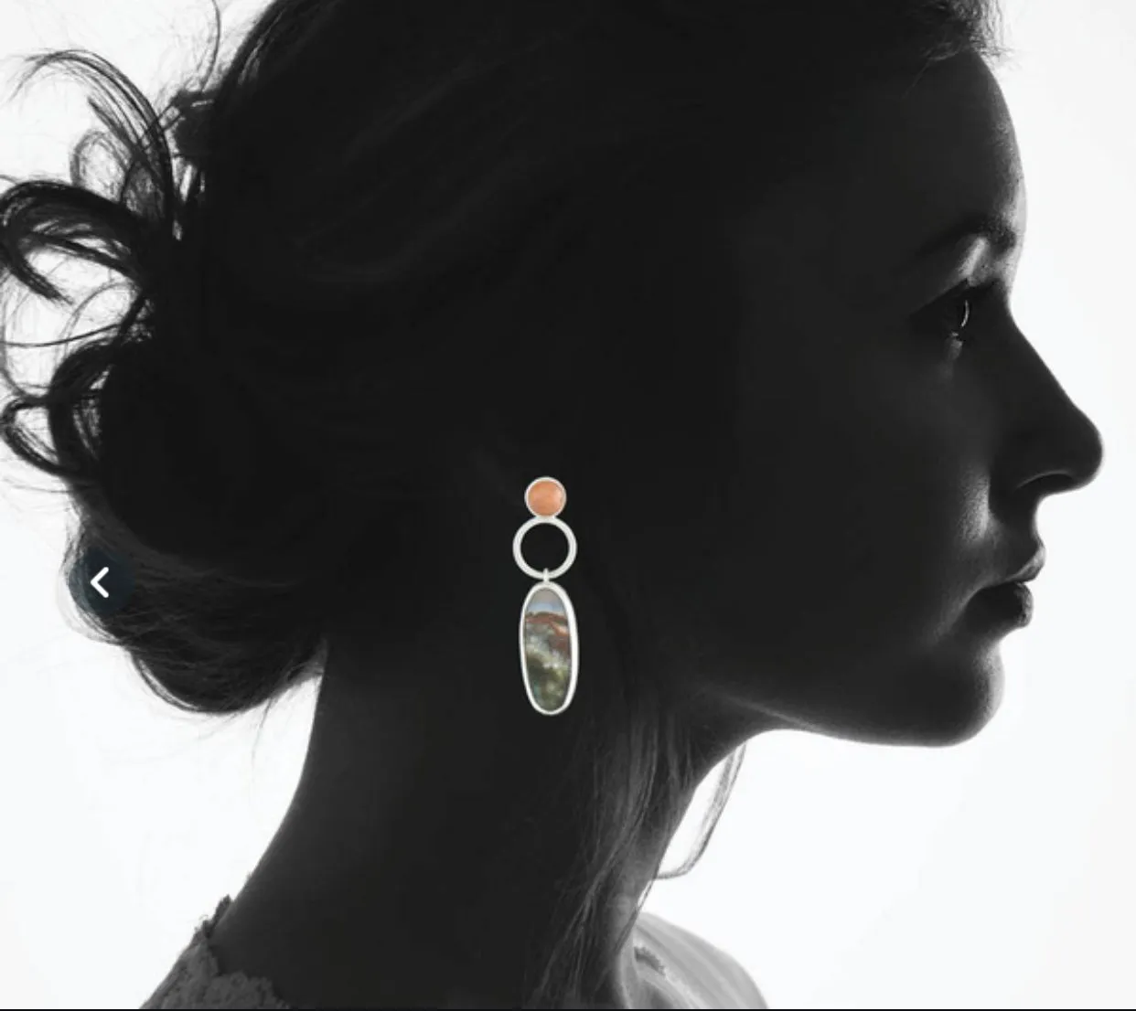 Unique vintage style silver ocean jasper and sunstone dangle earrings.