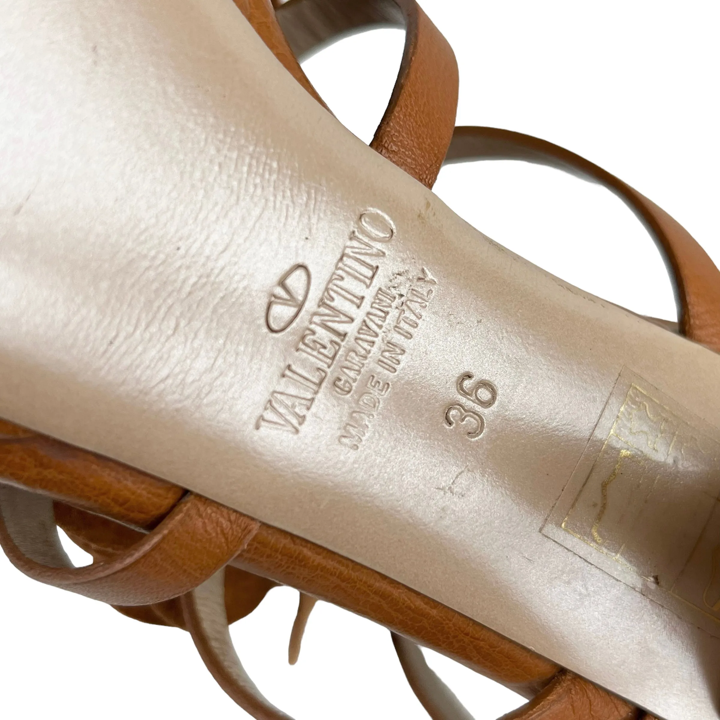 Valentino Tan Leather Flower Platform Sandal Heels