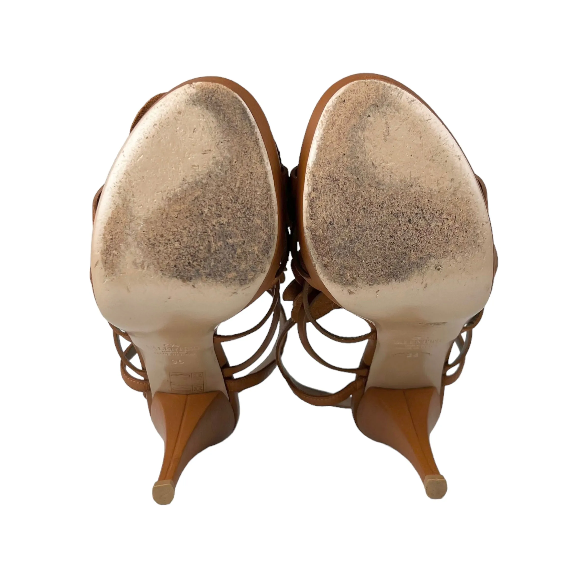 Valentino Tan Leather Flower Platform Sandal Heels