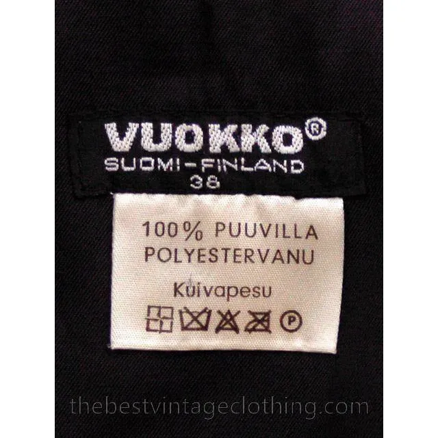 Vintage 1970s  Vuokko Suomi Finland Black Polyester Velvet  Coat Snap Front Mod 38 Fits S to M